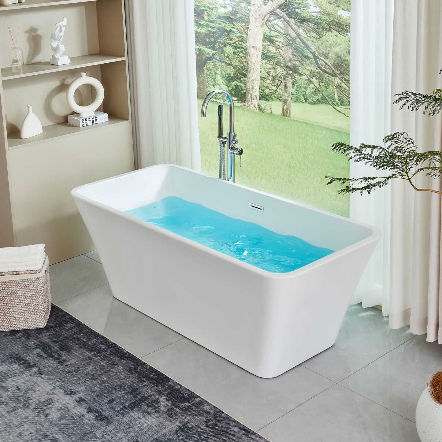 Vanity Art VA6820 67 Inch Freestanding White Acrylic Bathtub with Overflow And Pop-Up Drain - Vanity Art VA6820
