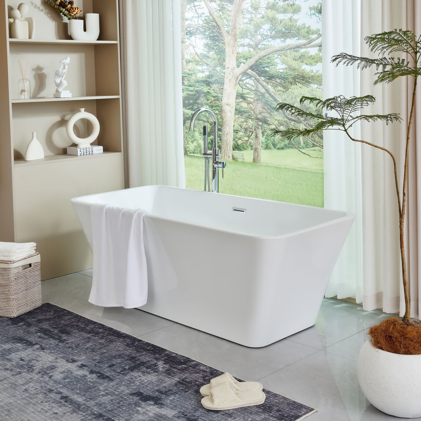 Vanity Art VA6820 67 Inch Freestanding White Acrylic Bathtub with Overflow And Pop-Up Drain - Vanity Art VA6820