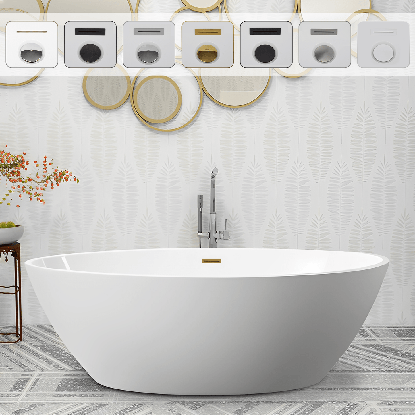 Vanity Art VA6834-STG 55 Inch Freestanding White Acrylic Bathtub with Overflow And Pop-Up Drain - Vanity Art VA6834-STG