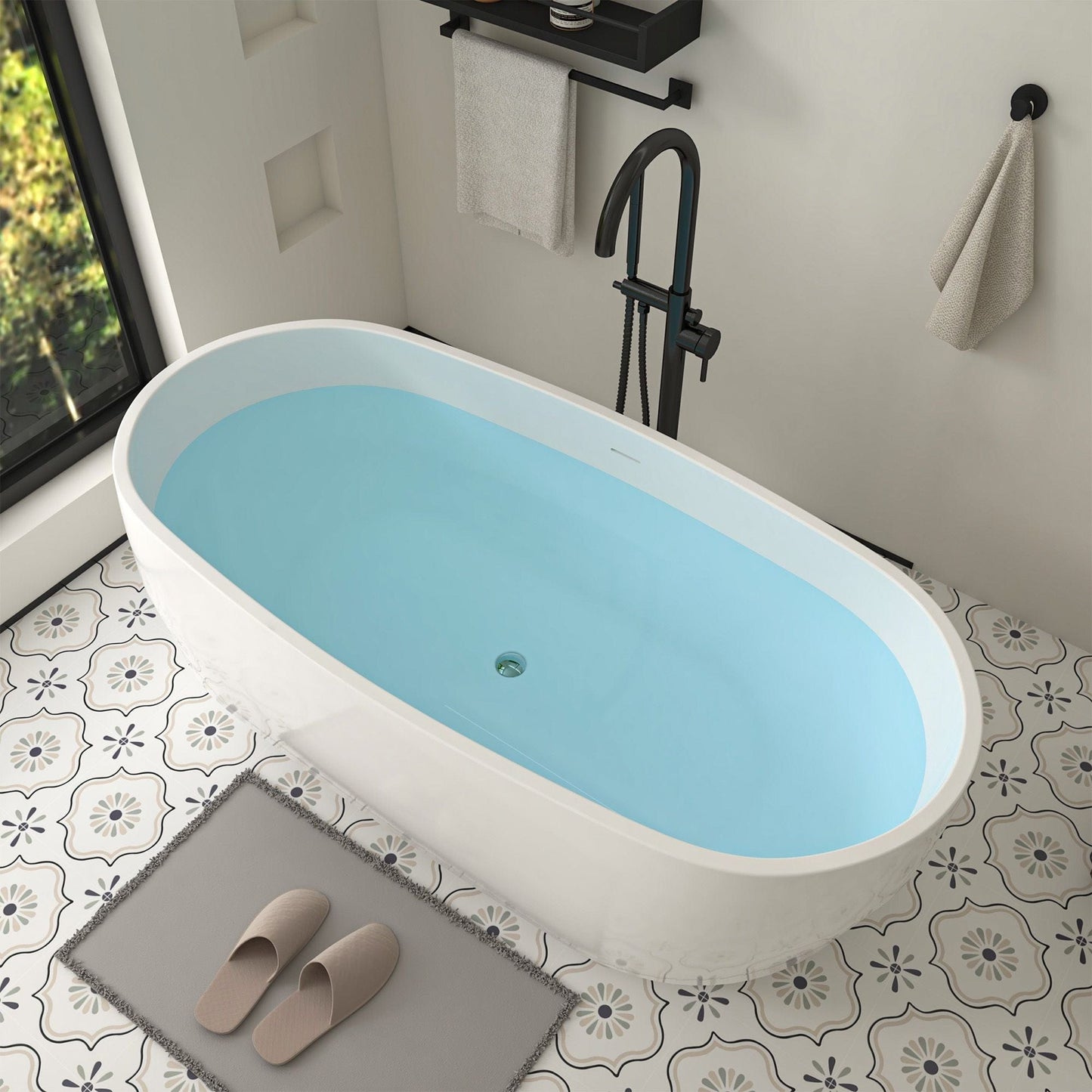 Vanity Art VA6906-L-PC 67 Inch Freestanding White Acrylic Bathtub with Polished Chrome Slotted Overflow And Pop-Up Drain - Vanity Art VA6906-L-PC