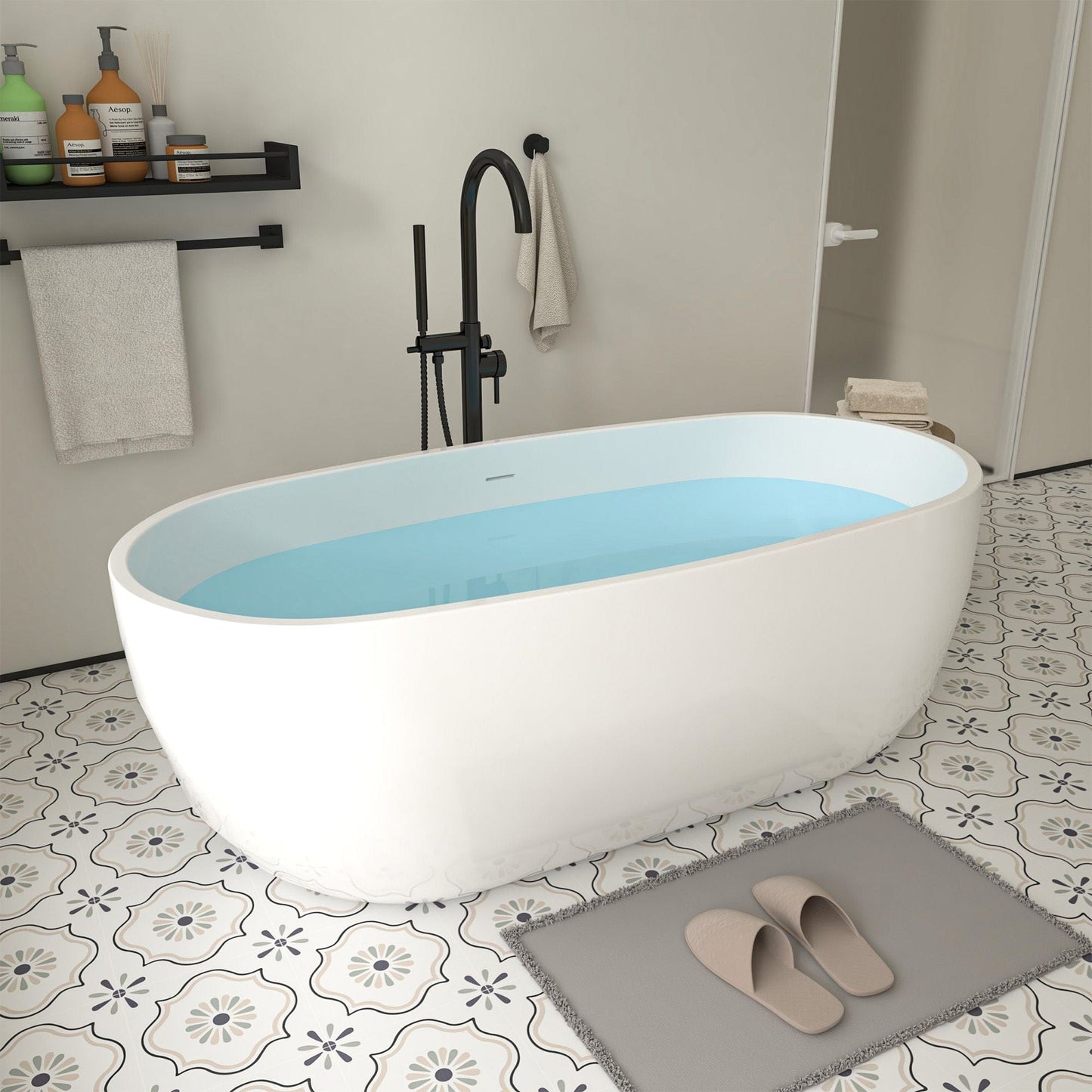 Vanity Art VA6906-L-PC 67 Inch Freestanding White Acrylic Bathtub with Polished Chrome Slotted Overflow And Pop-Up Drain - Vanity Art VA6906-L-PC