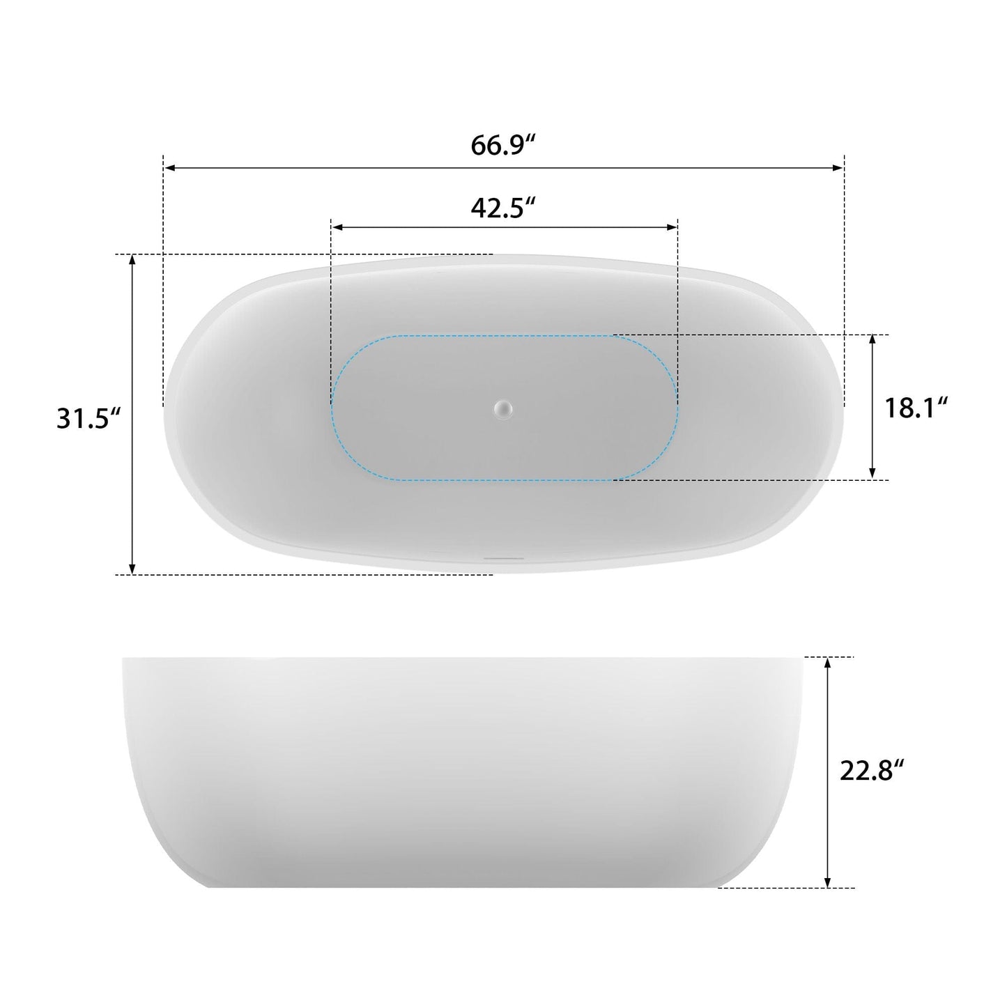 Vanity Art VA6906-L-PC 67 Inch Freestanding White Acrylic Bathtub with Polished Chrome Slotted Overflow And Pop-Up Drain - Vanity Art VA6906-L-PC