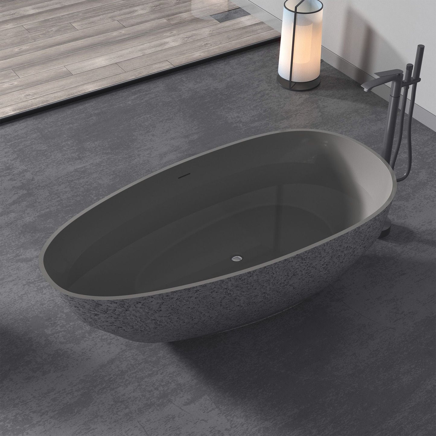 Vanity Art VA6917 Freestanding Solid Surface Concrete Bathtub 67 Inch x 33.5 Inch - Vanity Art VA6917