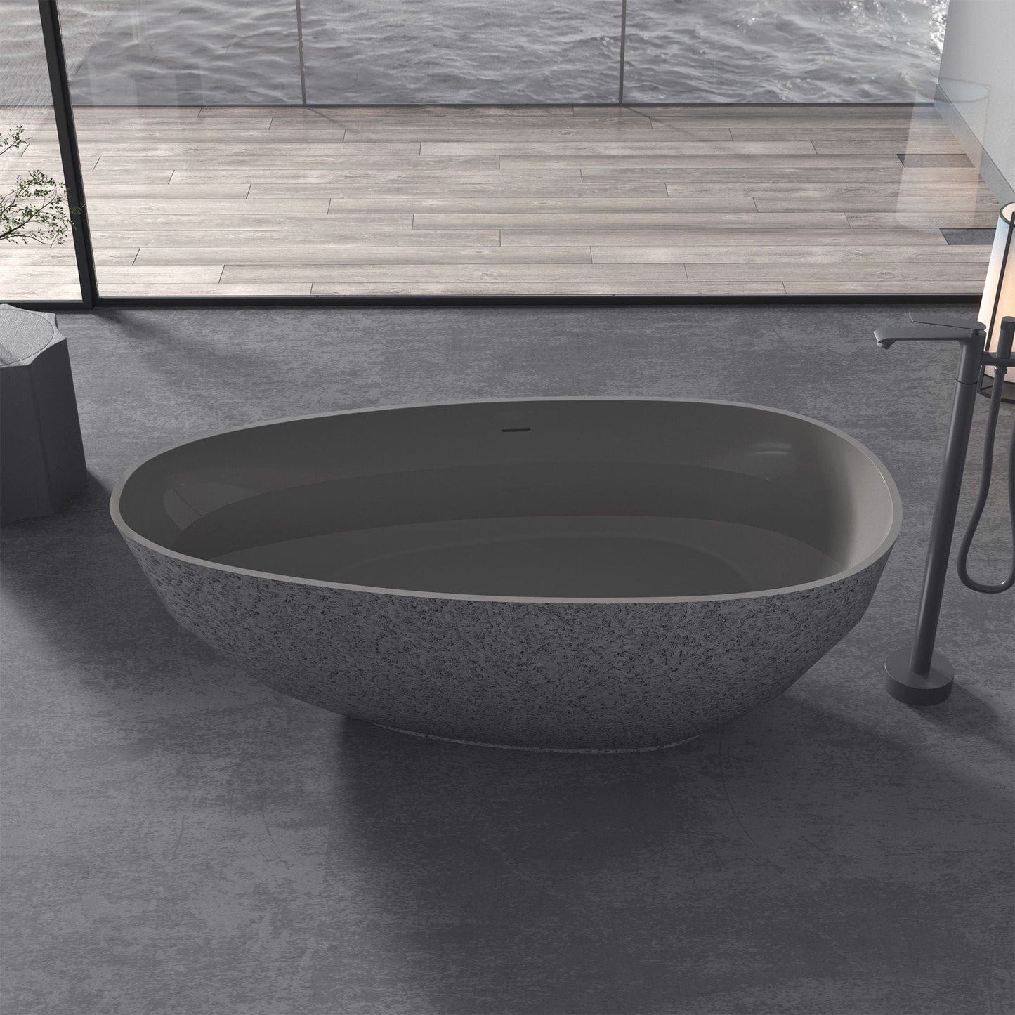 Vanity Art VA6917 Freestanding Solid Surface Concrete Bathtub 67 Inch x 33.5 Inch - Vanity Art VA6917