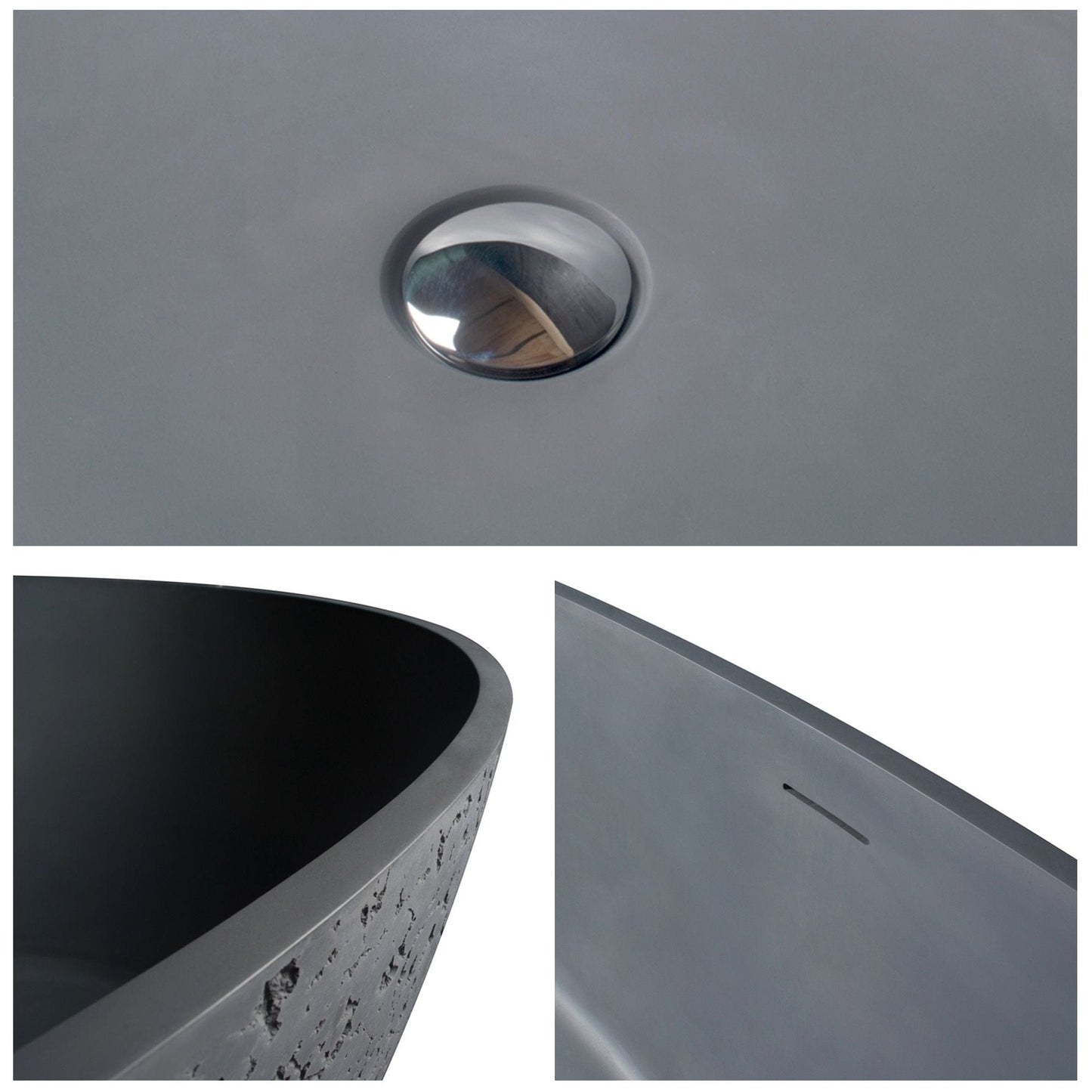 Vanity Art VA6917 Freestanding Solid Surface Concrete Bathtub 67 Inch x 33.5 Inch - Vanity Art VA6917
