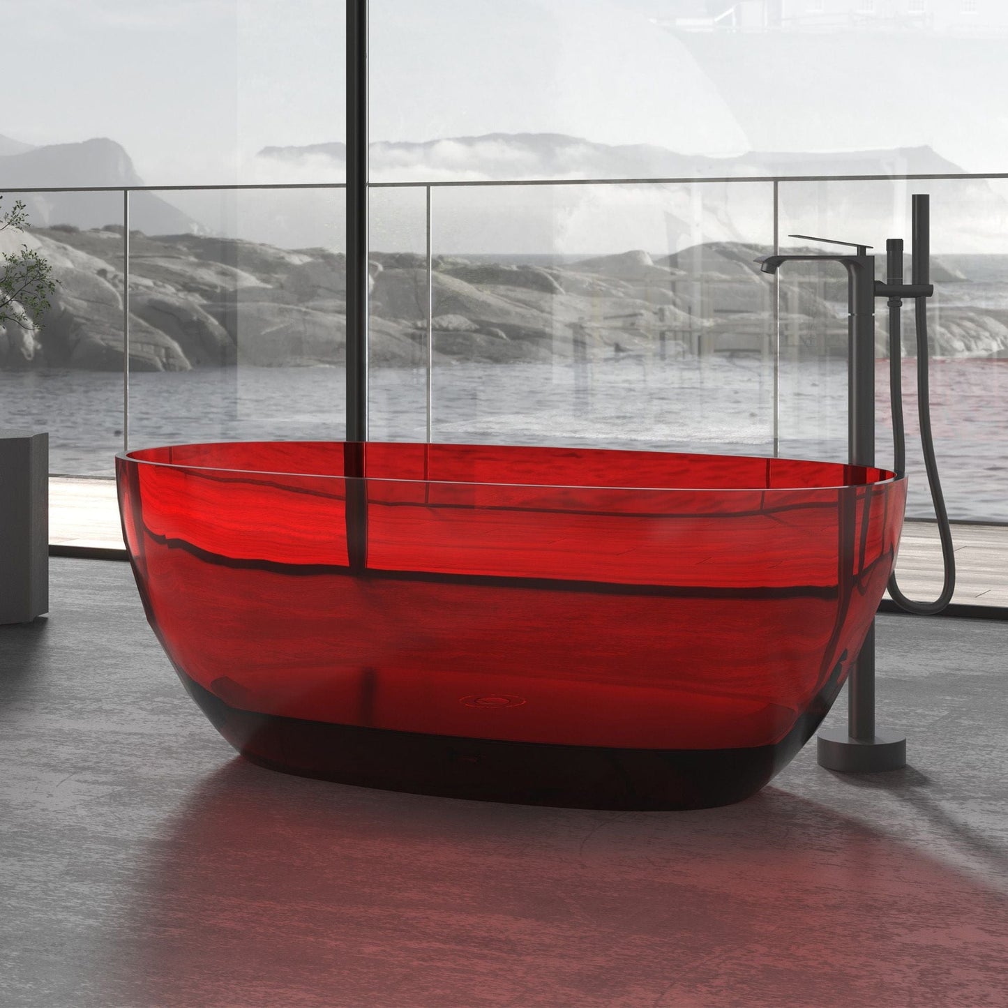 Vanity Art VA6921-PRL Freestanding Solid Surface Resin Bathtub 67 Inch x 29.5 Inch - Vanity Art VA6921-PRL