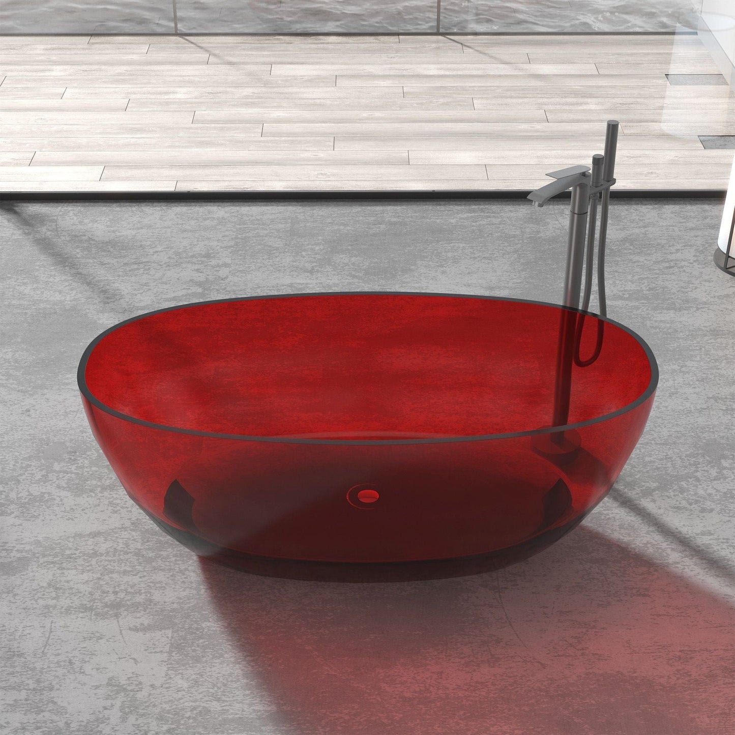 Vanity Art VA6921-PRL Freestanding Solid Surface Resin Bathtub 67 Inch x 29.5 Inch - Vanity Art VA6921-PRL