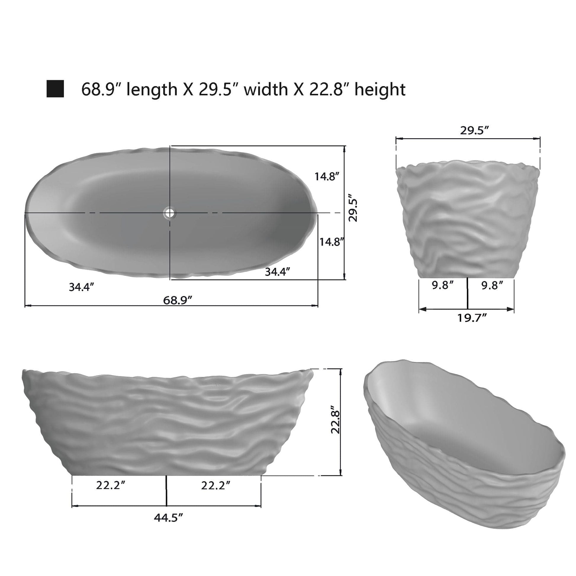 Vanity Art VA6922-PW Freestanding Solid Surface Resin Bathtub 69 Inch x 29.5 Inch - Vanity Art VA6922-PW