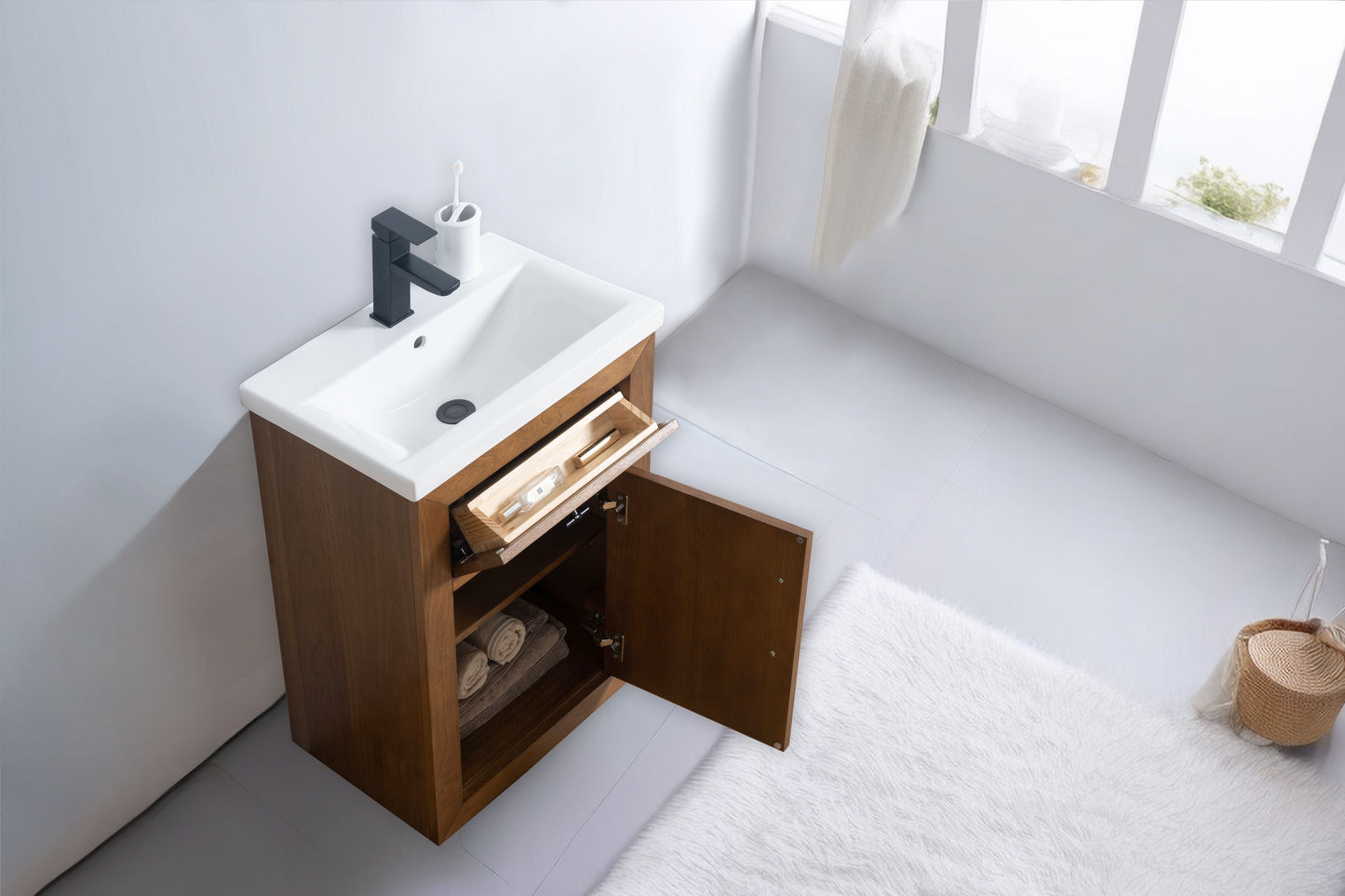 Vanity Art VA7020-T 20 Inch Single Sink Bathroom Vanity in Tan with Marble Countertop - Vanity Art VA7020-T