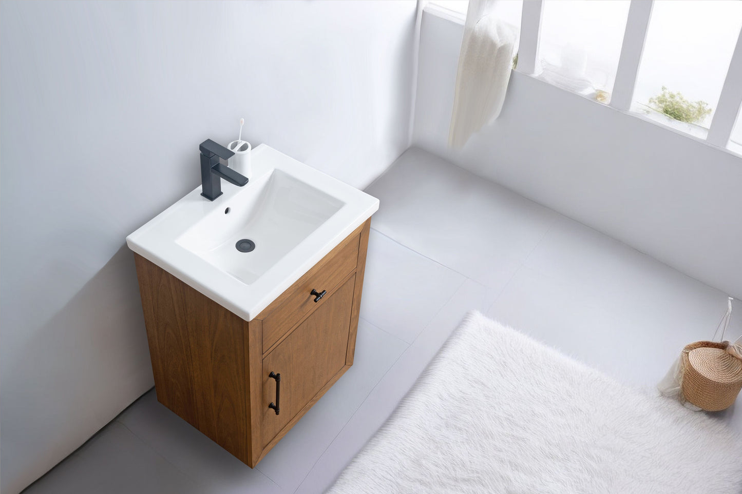 Vanity Art VA7024-T 24 Inch Single Sink Bathroom Vanity in Tan with Marble Countertop - Vanity Art VA7024-T