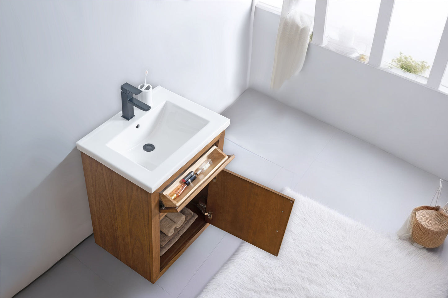 Vanity Art VA7024-T 24 Inch Single Sink Bathroom Vanity in Tan with Marble Countertop - Vanity Art VA7024-T