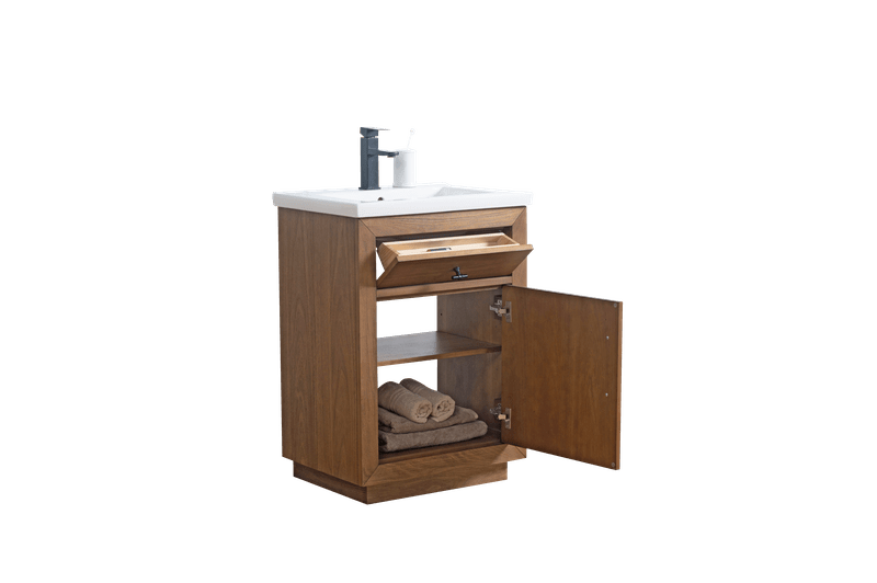 Vanity Art VA7024-T 24 Inch Single Sink Bathroom Vanity in Tan with Marble Countertop - Vanity Art VA7024-T