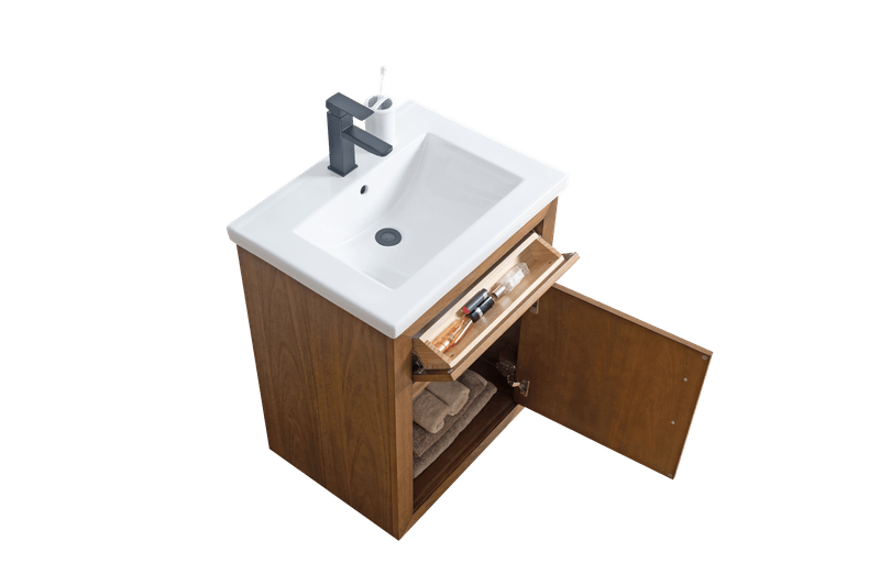 Vanity Art VA7024-T 24 Inch Single Sink Bathroom Vanity in Tan with Marble Countertop - Vanity Art VA7024-T