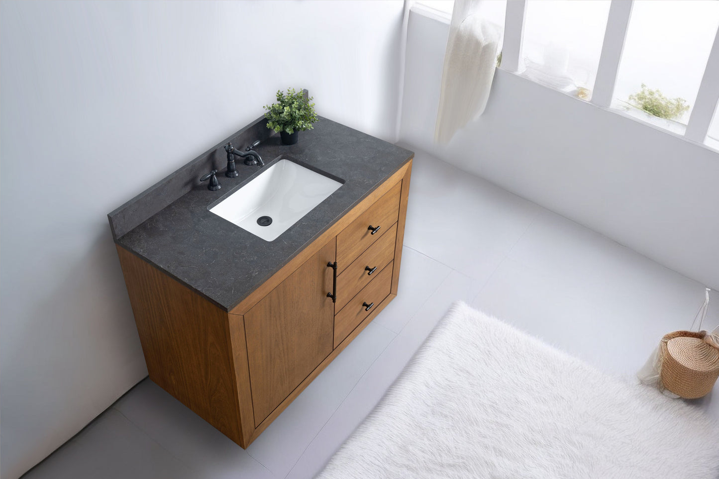 Vanity Art VA7042-T-BT 42 Inch Single Sink Bathroom Vanity in Tan with Limestone Top - Vanity Art VA7042-T-BT