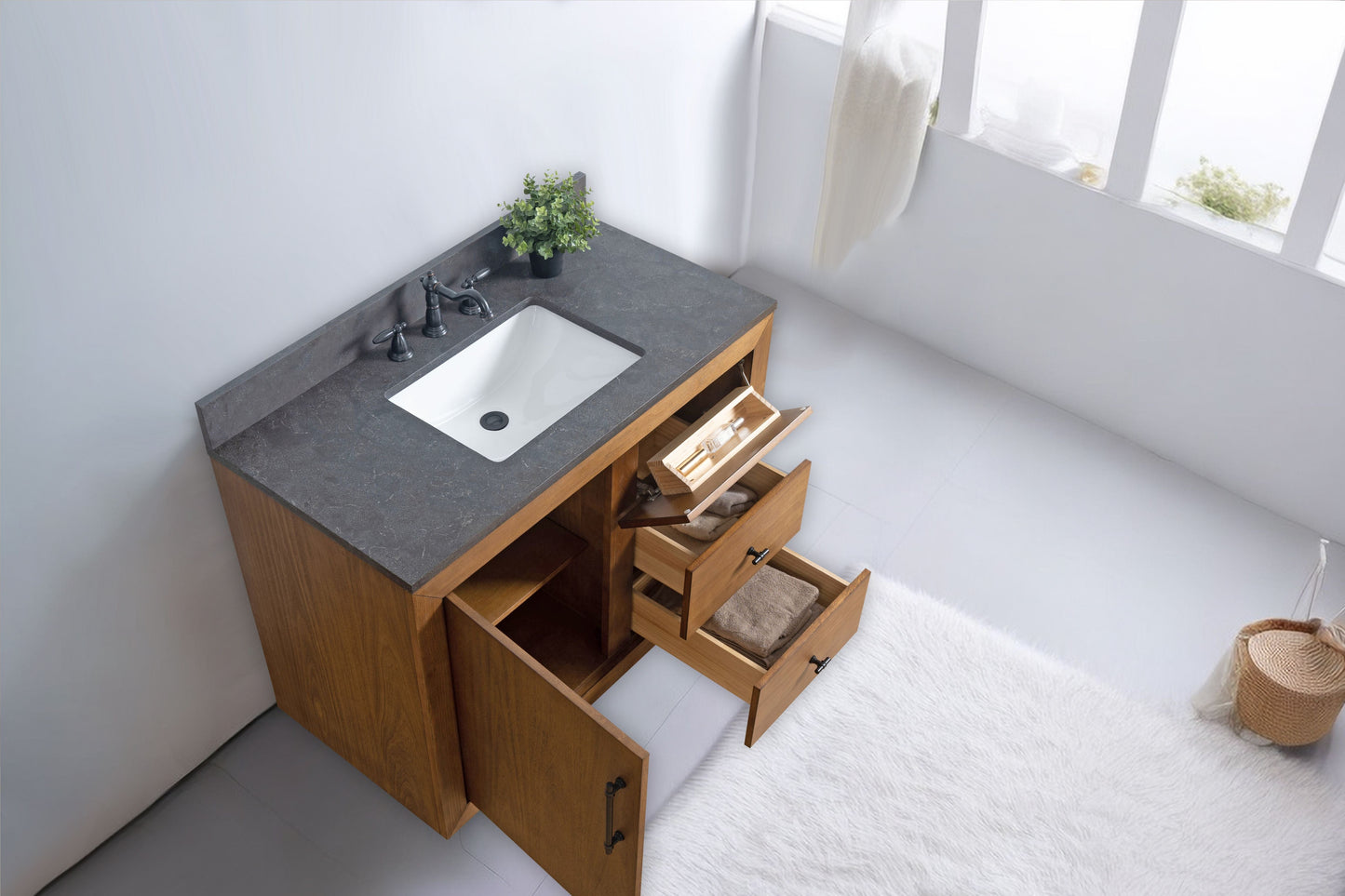 Vanity Art VA7042-T-BT 42 Inch Single Sink Bathroom Vanity in Tan with Limestone Top - Vanity Art VA7042-T-BT