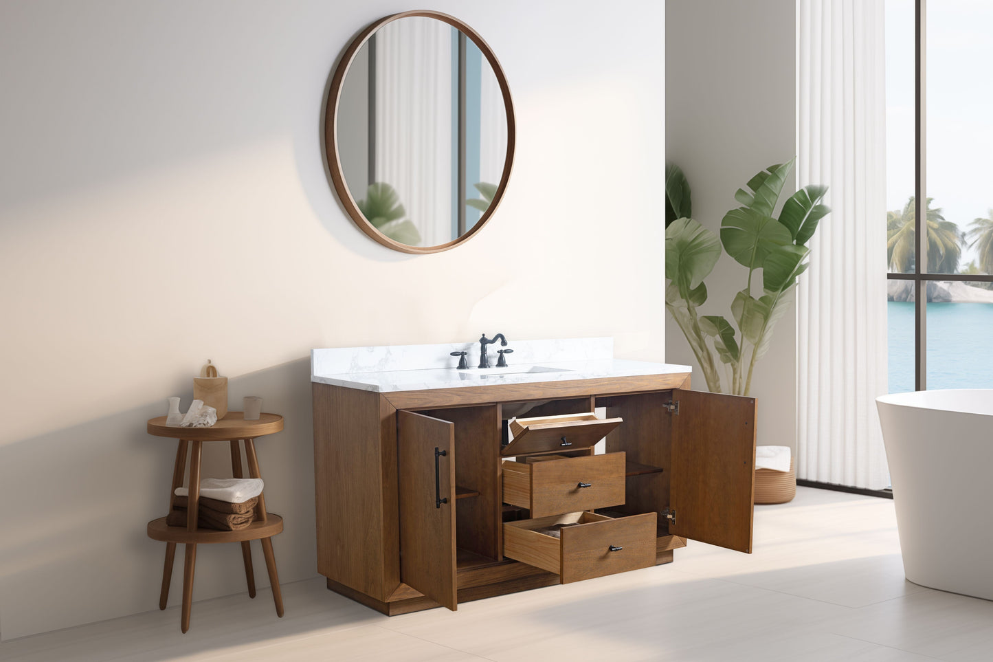 Vanity Art VA7060-ST-ET 60 Inch Single Sink Bathroom Vanity in Tan with Marble Countertop - Vanity Art VA7060-ST-ET