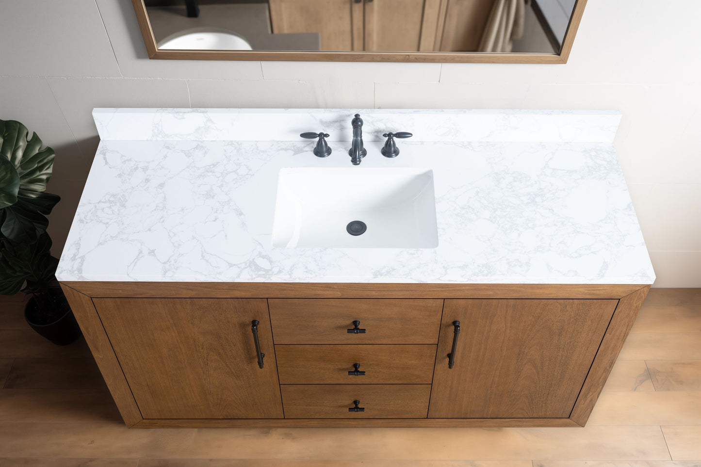 Vanity Art VA7060-ST-ET 60 Inch Single Sink Bathroom Vanity in Tan with Marble Countertop - Vanity Art VA7060-ST-ET