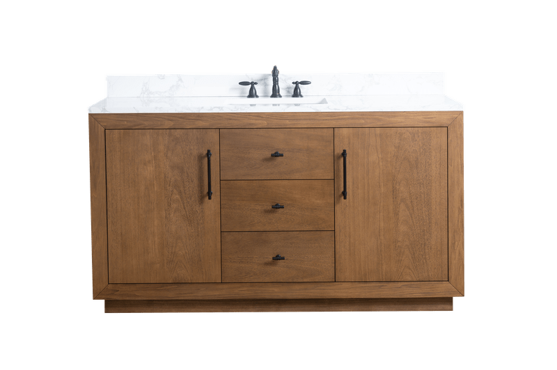 Vanity Art VA7060-ST-ET 60 Inch Single Sink Bathroom Vanity in Tan with Marble Countertop - Vanity Art VA7060-ST-ET