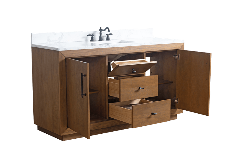 Vanity Art VA7060-ST-ET 60 Inch Single Sink Bathroom Vanity in Tan with Marble Countertop - Vanity Art VA7060-ST-ET