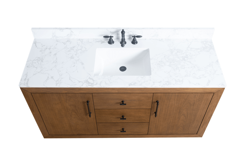 Vanity Art VA7060-ST-ET 60 Inch Single Sink Bathroom Vanity in Tan with Marble Countertop - Vanity Art VA7060-ST-ET