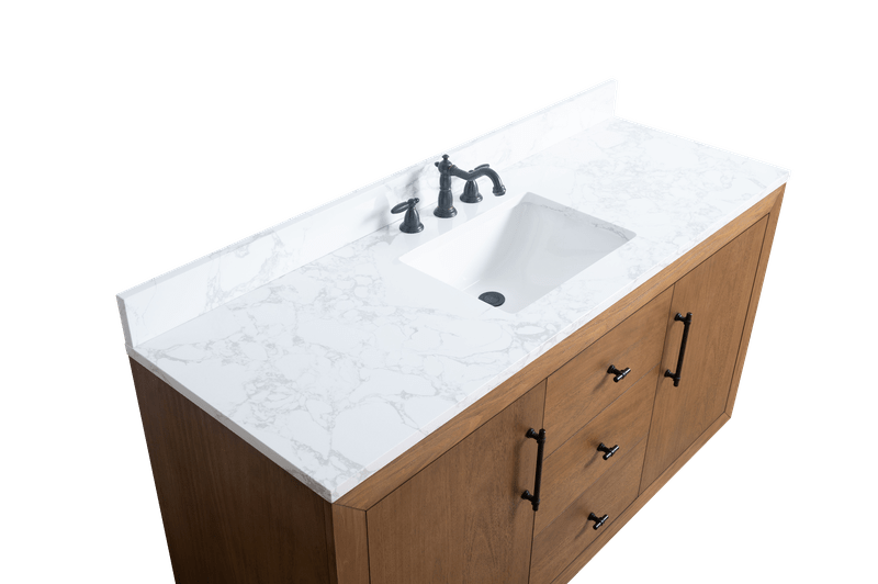 Vanity Art VA7060-ST-ET 60 Inch Single Sink Bathroom Vanity in Tan with Marble Countertop - Vanity Art VA7060-ST-ET