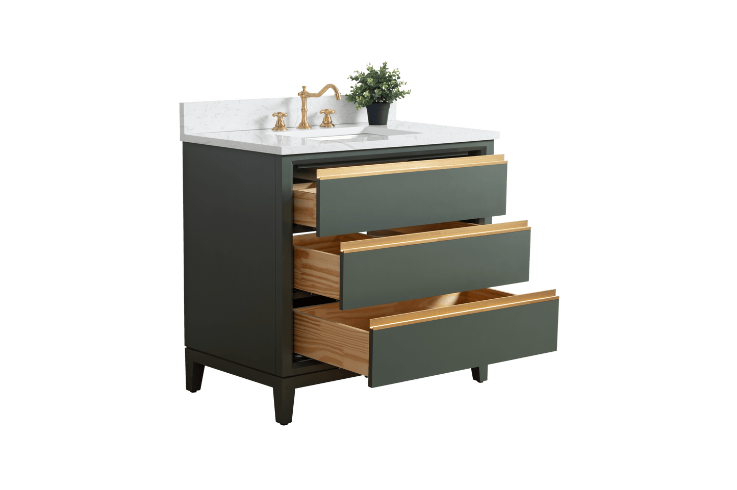 Vanity Art VA8036-VG 36 Inch Single Sink Bathroom Vanity in Vintage Green with Marble Countertop - Vanity Art VA8036-VG