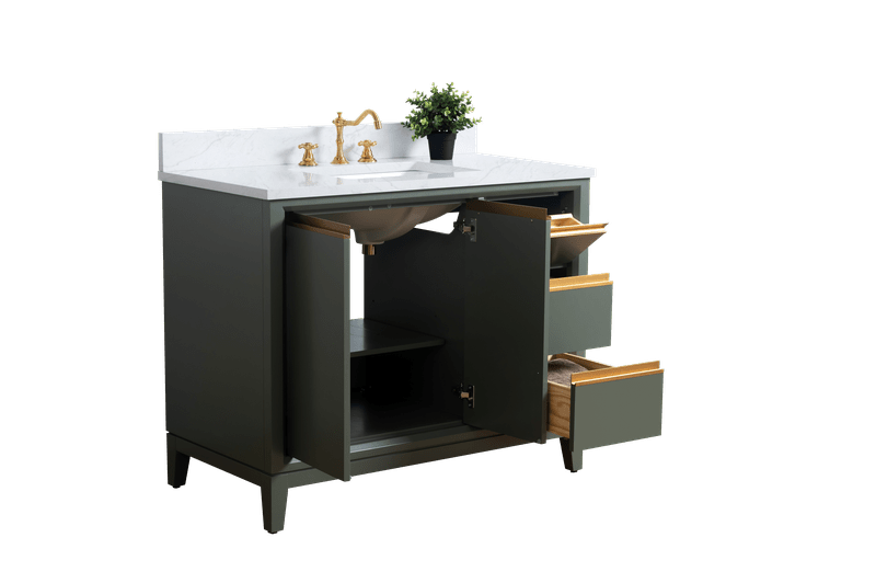 Vanity Art VA8042-VG 42 Inch Single Sink Bathroom Vanity in Vintage Green with Marble Countertop - Vanity Art VA8042-VG