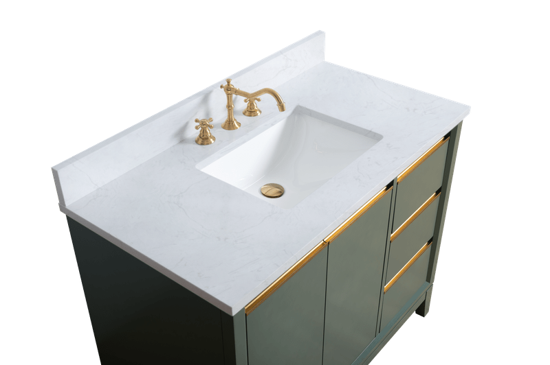 Vanity Art VA8042-VG 42 Inch Single Sink Bathroom Vanity in Vintage Green with Marble Countertop - Vanity Art VA8042-VG