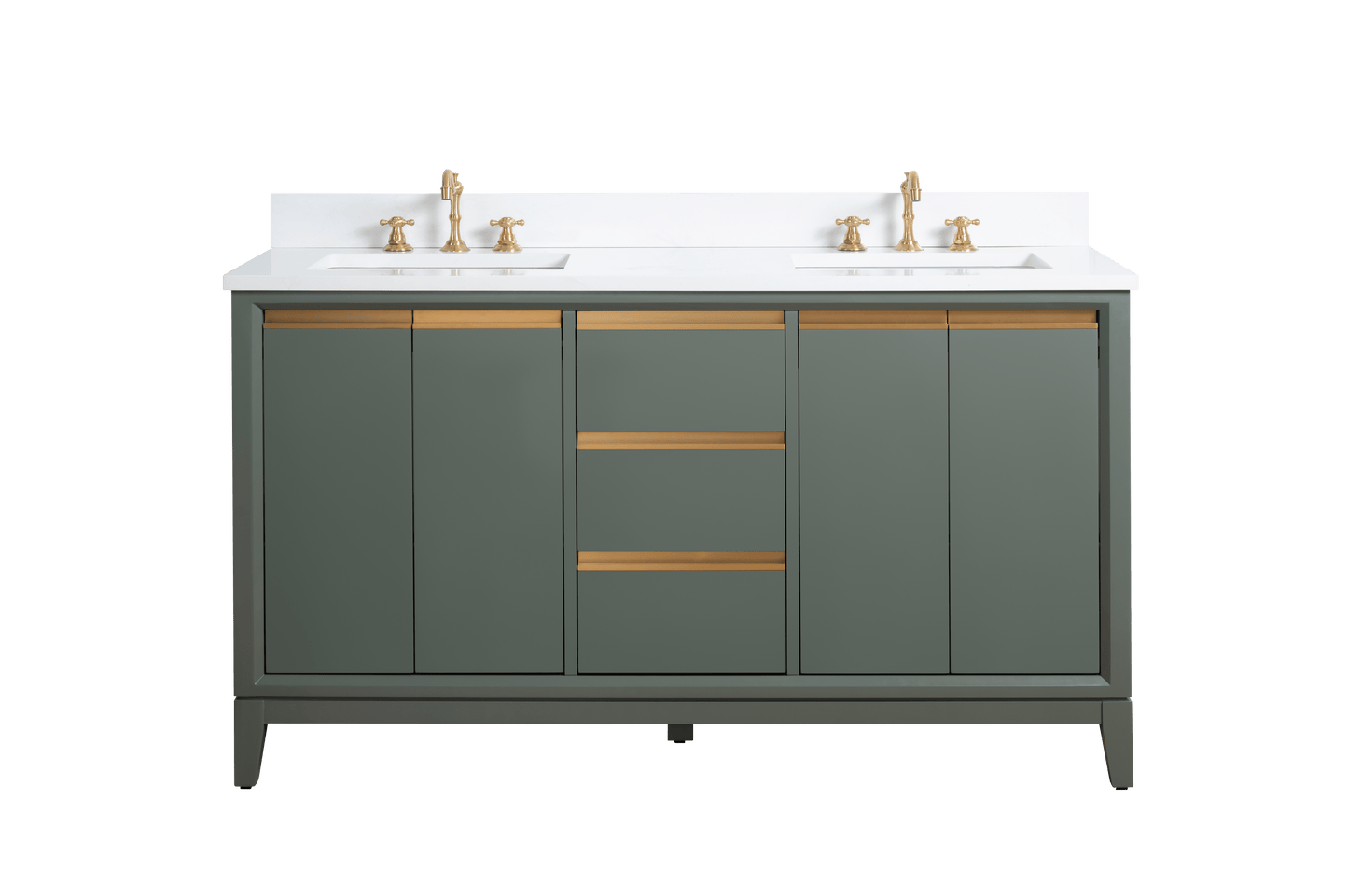 Vanity Art VA8060-DVG 60 Inch Double Sink Bathroom Vanity in Vintage Green with Marble Countertop - Vanity Art VA8060-DVG