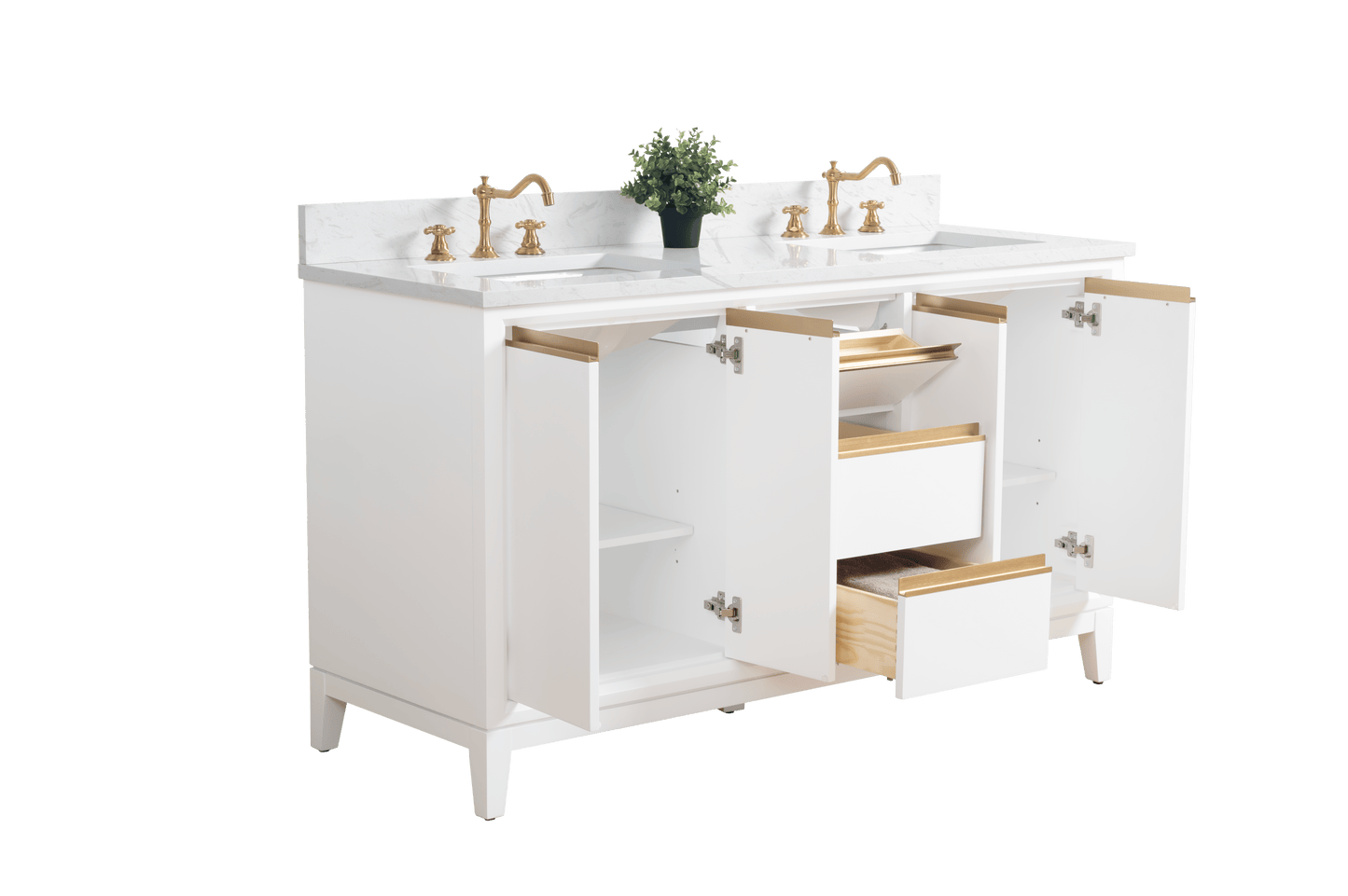 Vanity Art VA8060-DW 60 Inch Double Sink Bathroom Vanity in White with Marble Countertop - Vanity Art VA8060-DW
