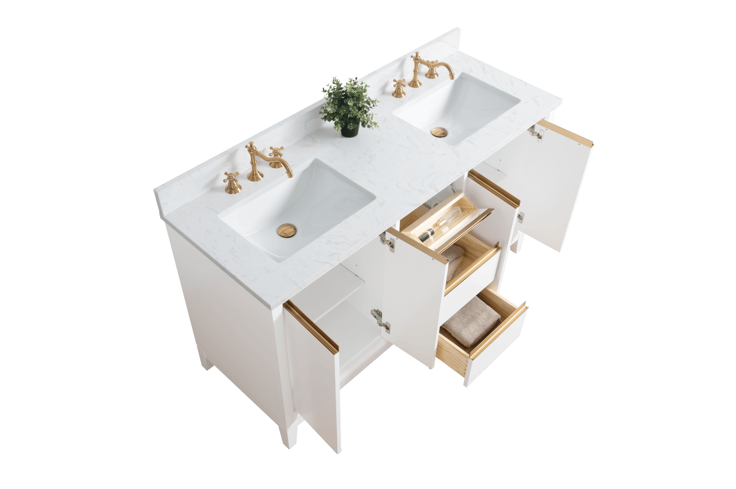 Vanity Art VA8060-DW 60 Inch Double Sink Bathroom Vanity in White with Marble Countertop - Vanity Art VA8060-DW