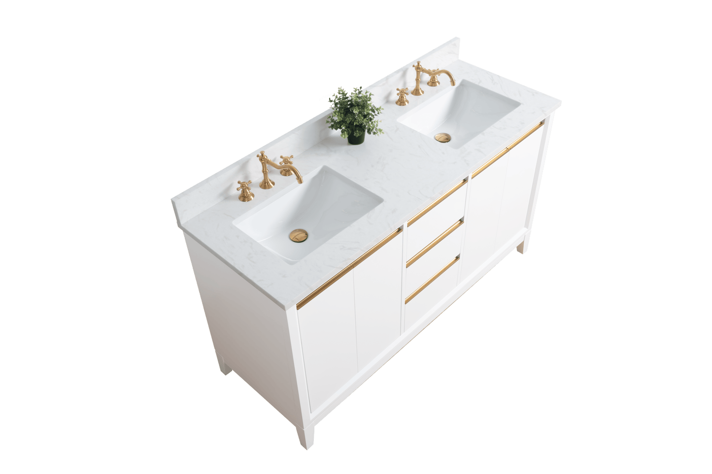 Vanity Art VA8060-DW 60 Inch Double Sink Bathroom Vanity in White with Marble Countertop - Vanity Art VA8060-DW