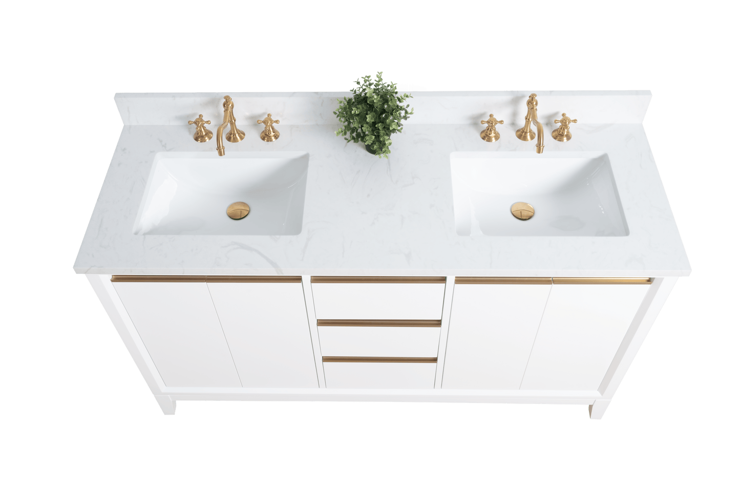 Vanity Art VA8060-DW 60 Inch Double Sink Bathroom Vanity in White with Marble Countertop - Vanity Art VA8060-DW