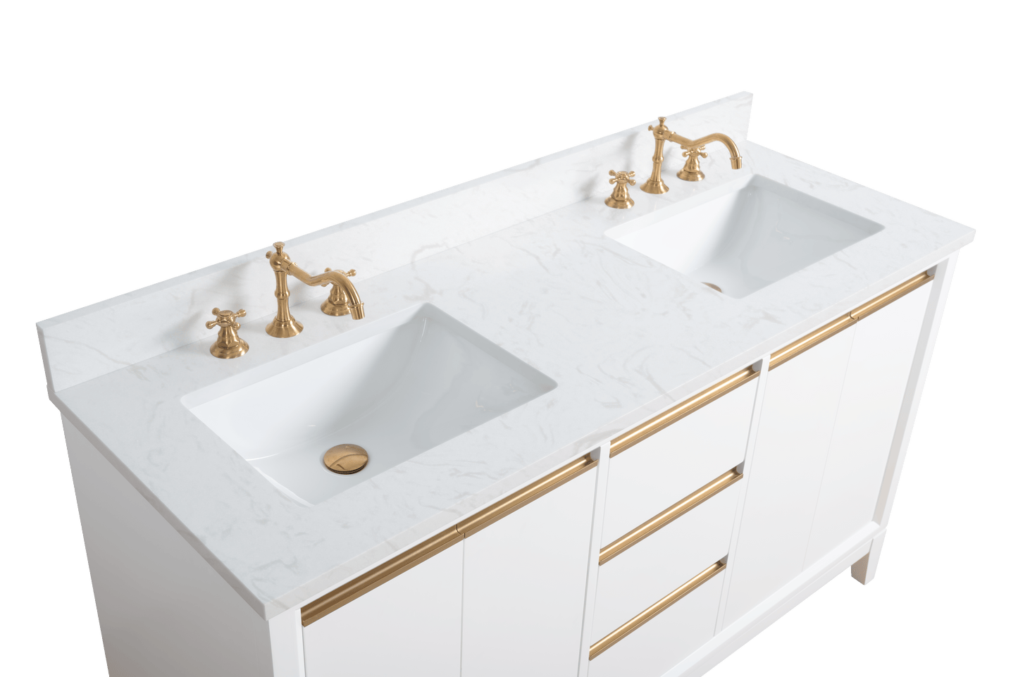 Vanity Art VA8060-DW 60 Inch Double Sink Bathroom Vanity in White with Marble Countertop - Vanity Art VA8060-DW
