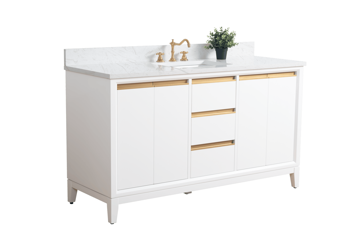 Vanity Art VA8060-SW 60 Inch Single Sink Bathroom Vanity in White with Marble Countertop - Vanity Art VA8060-SW