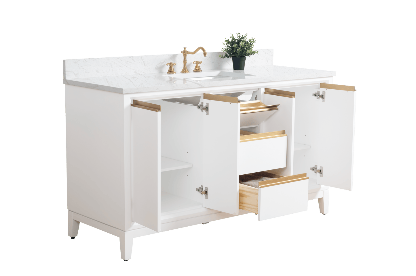 Vanity Art VA8060-SW 60 Inch Single Sink Bathroom Vanity in White with Marble Countertop - Vanity Art VA8060-SW