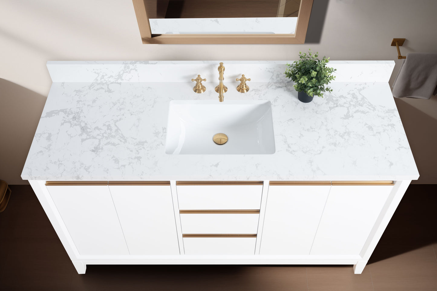 Vanity Art VA8060-SW 60 Inch Single Sink Bathroom Vanity in White with Marble Countertop - Vanity Art VA8060-SW