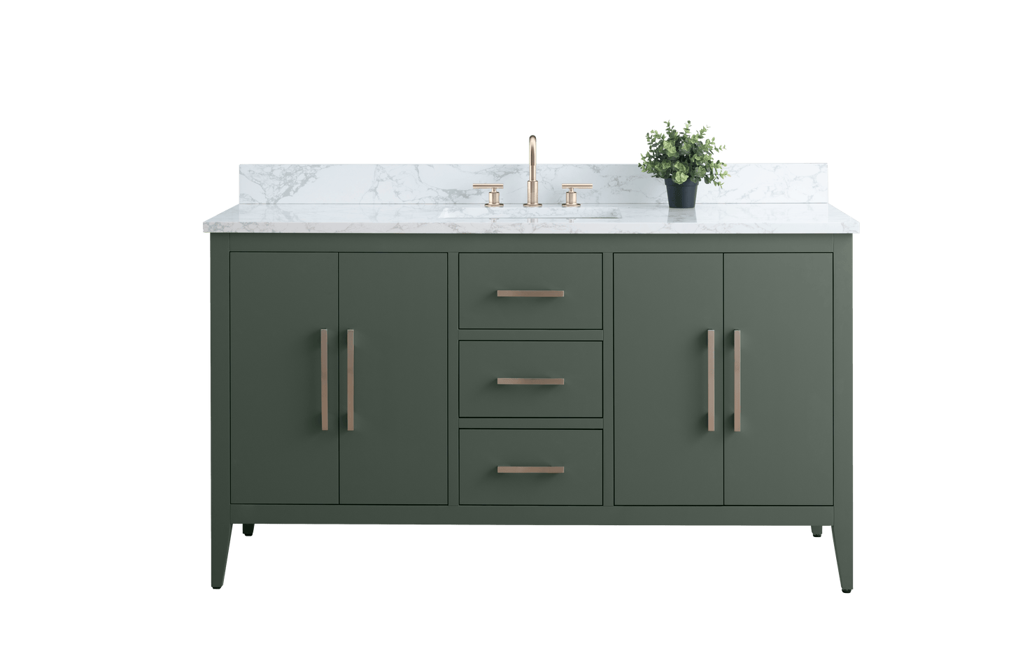 Vanity Art VA9060-SVG 60 Inch Single Sink Bathroom Vanity in Vintage Green with Marble Countertop - Vanity Art VA9060-SVG