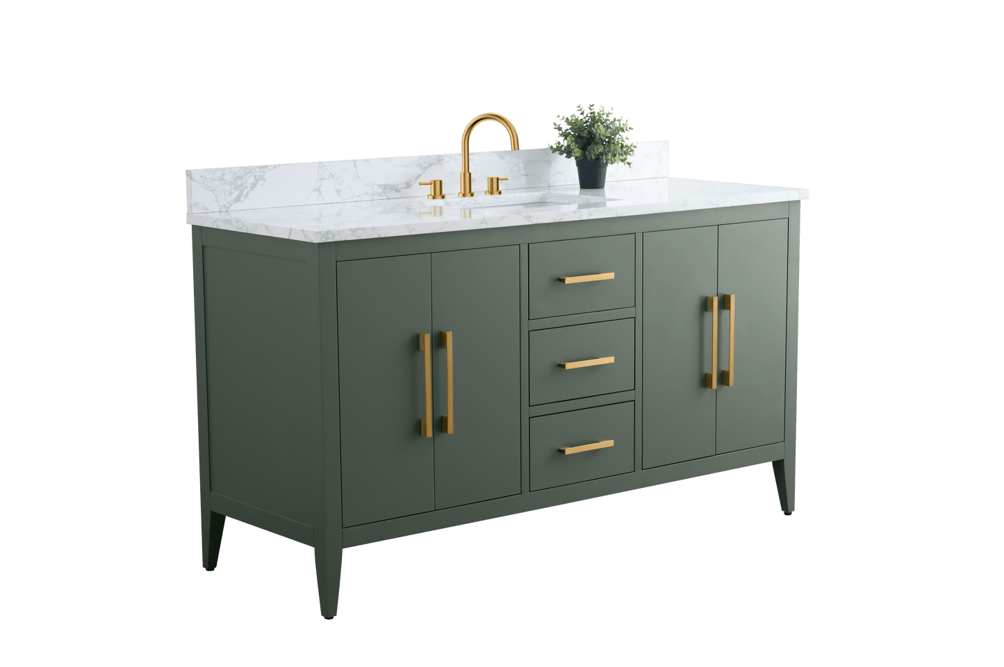 Vanity Art VA9060-SVG 60 Inch Single Sink Bathroom Vanity in Vintage Green with Marble Countertop - Vanity Art VA9060-SVG