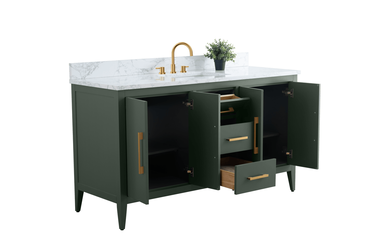 Vanity Art VA9060-SVG 60 Inch Single Sink Bathroom Vanity in Vintage Green with Marble Countertop - Vanity Art VA9060-SVG