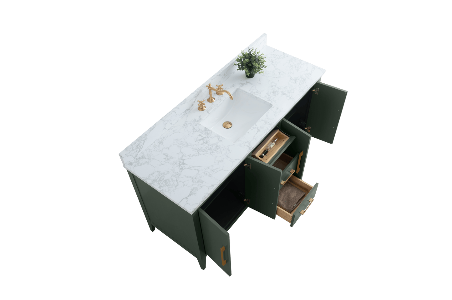 Vanity Art VA9060-SVG 60 Inch Single Sink Bathroom Vanity in Vintage Green with Marble Countertop - Vanity Art VA9060-SVG