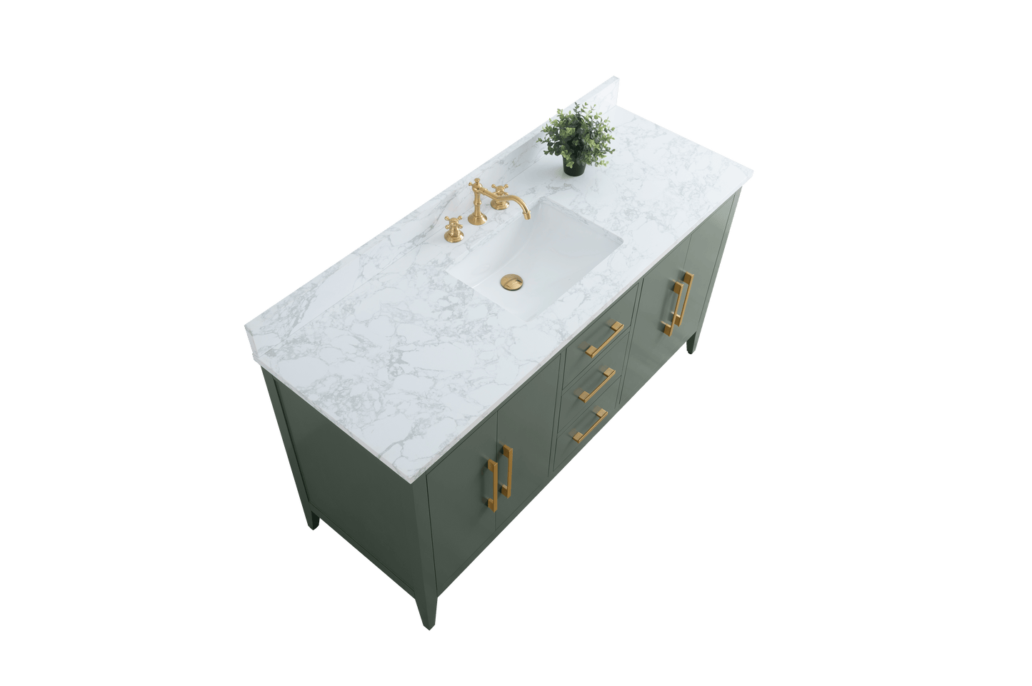 Vanity Art VA9060-SVG 60 Inch Single Sink Bathroom Vanity in Vintage Green with Marble Countertop - Vanity Art VA9060-SVG