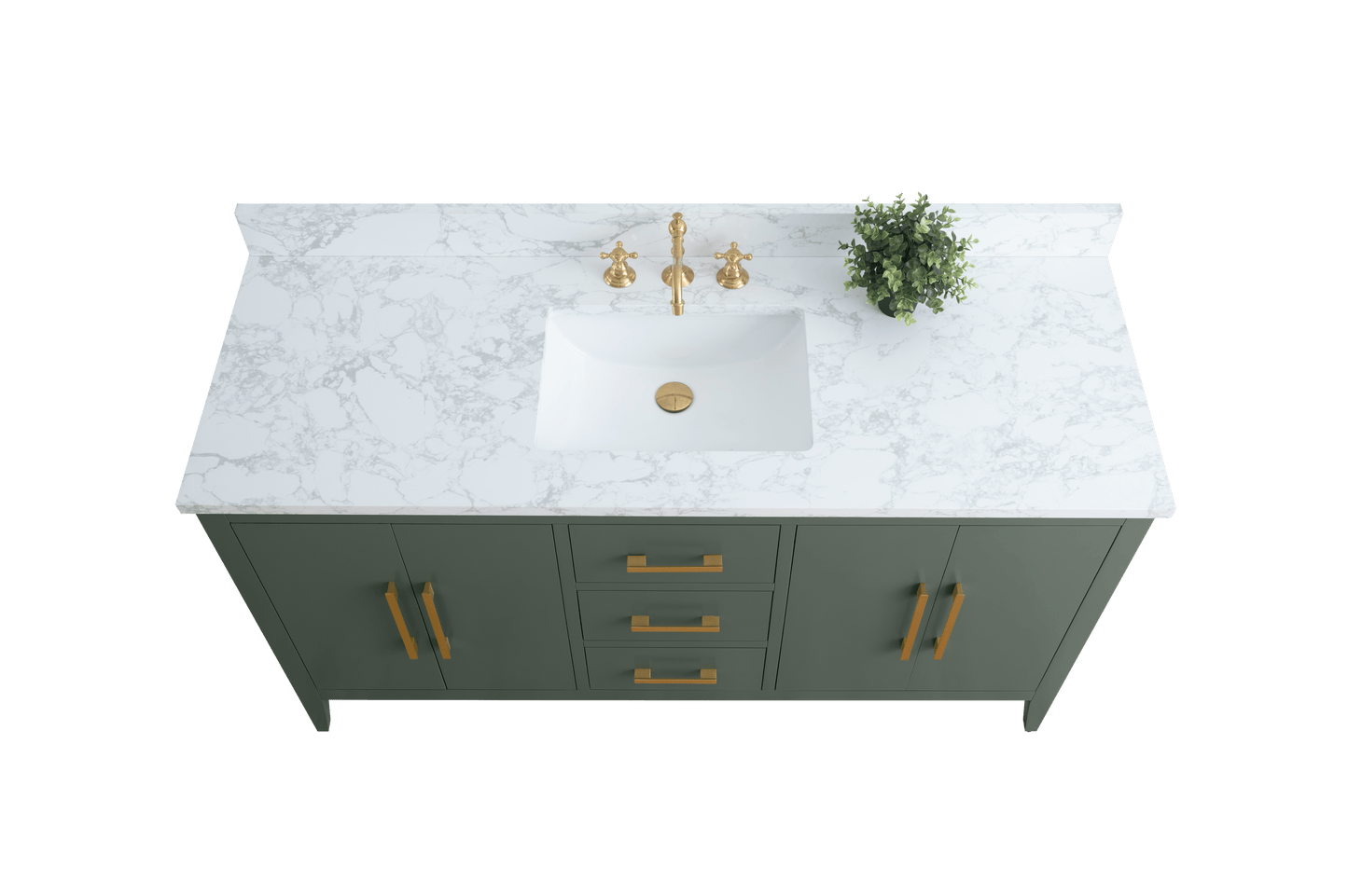 Vanity Art VA9060-SVG 60 Inch Single Sink Bathroom Vanity in Vintage Green with Marble Countertop - Vanity Art VA9060-SVG