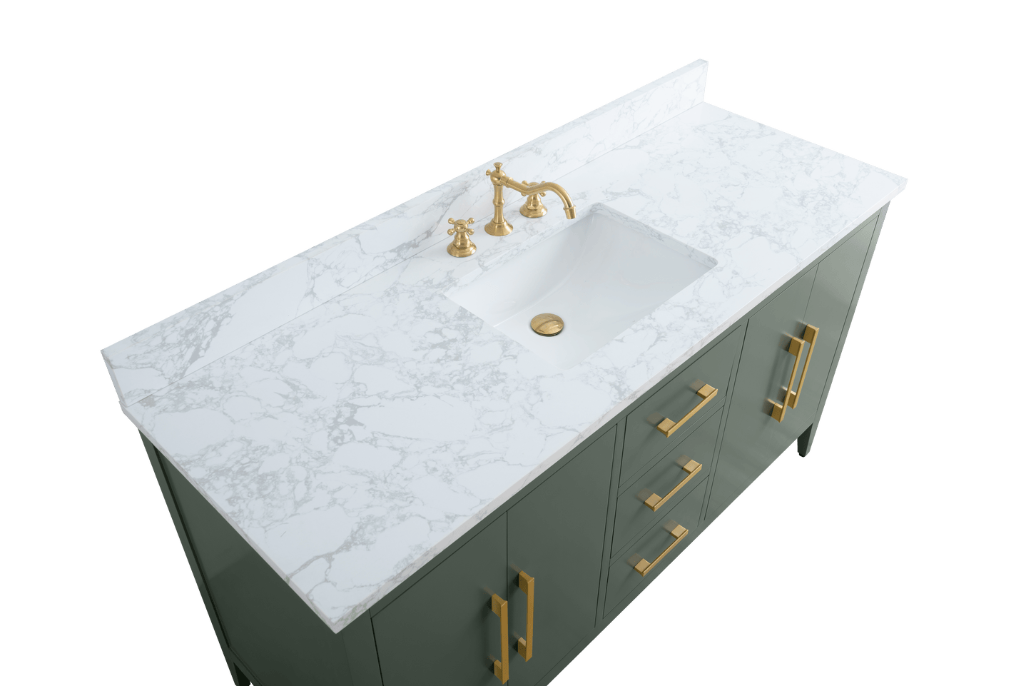 Vanity Art VA9060-SVG 60 Inch Single Sink Bathroom Vanity in Vintage Green with Marble Countertop - Vanity Art VA9060-SVG