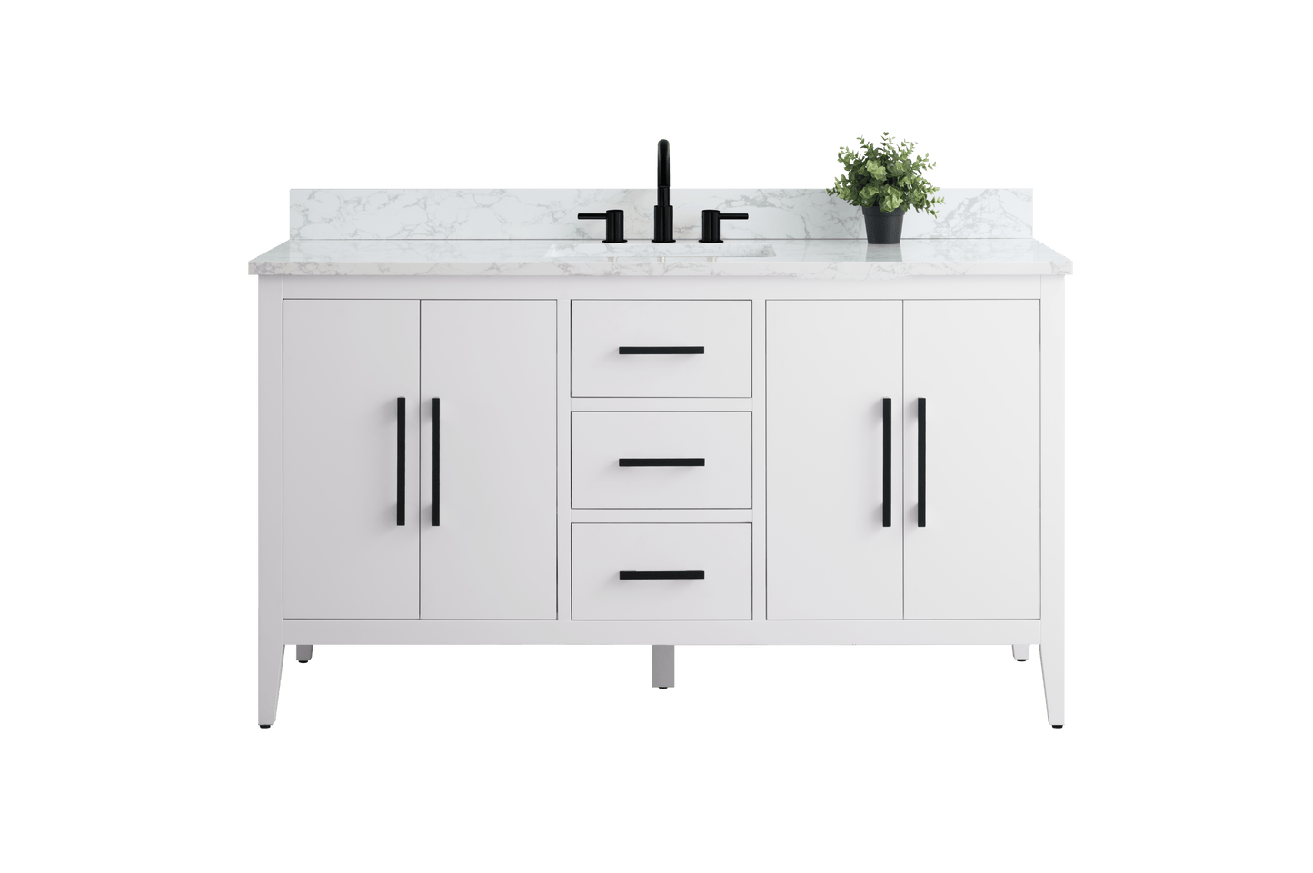 Vanity Art VA9060-SW 60 Inch Single Sink Bathroom Vanity in White with Marble Countertop - Vanity Art VA9060-SW