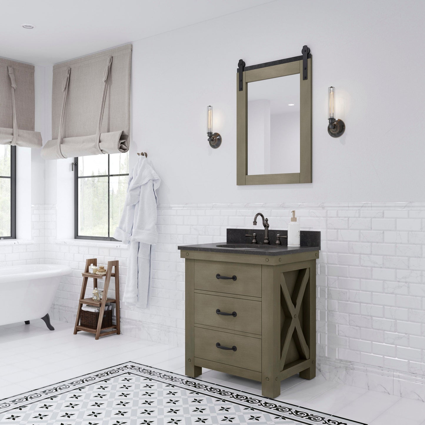 Water Creation AB30BL03GG-000000000 ABERDEEN 30"W x 34"H Grizzle Gray Single-Sink Vanity with Blue Limestone Countertop (Vanity Only)