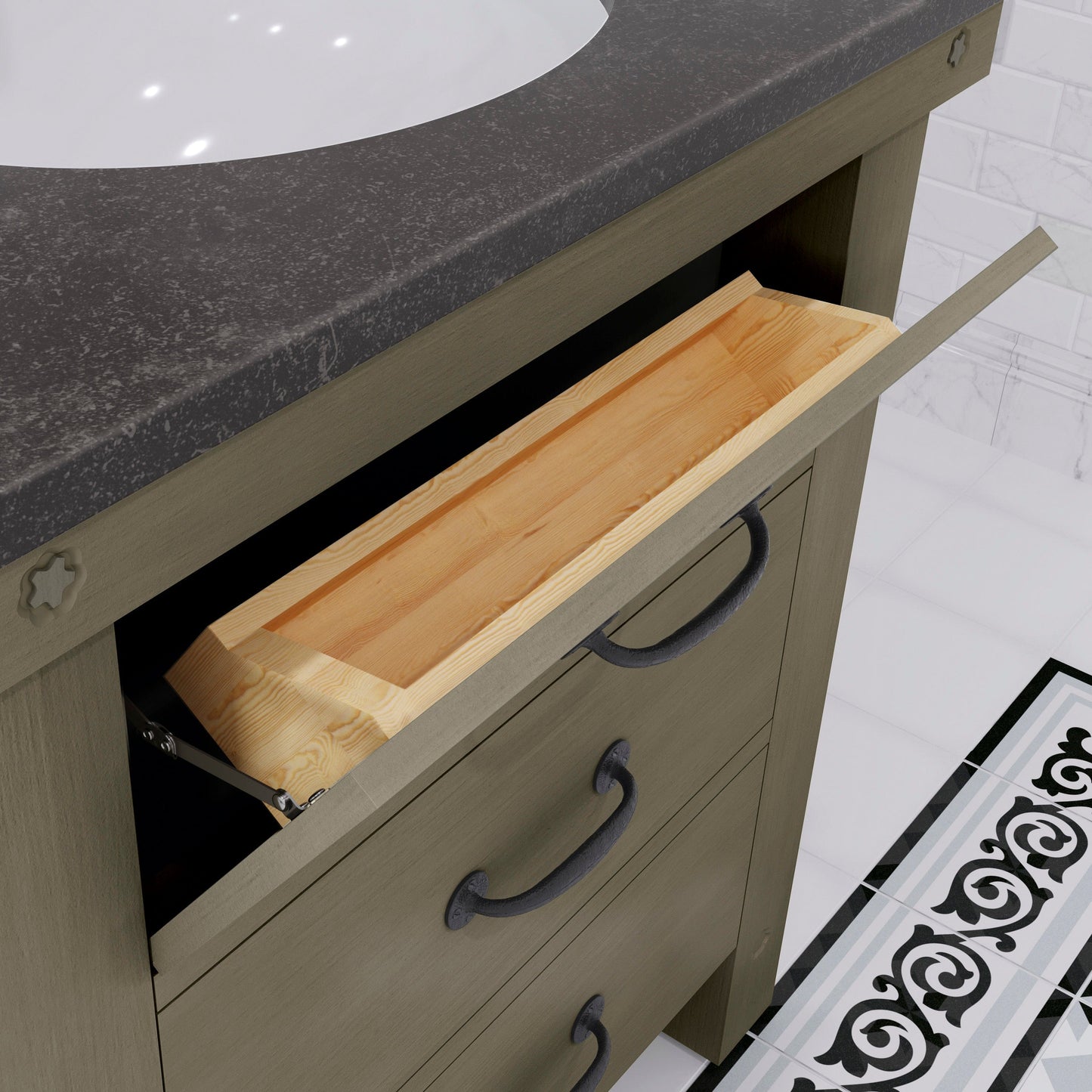 Water Creation AB30BL03GG-000000000 ABERDEEN 30"W x 34"H Grizzle Gray Single-Sink Vanity with Blue Limestone Countertop (Vanity Only)