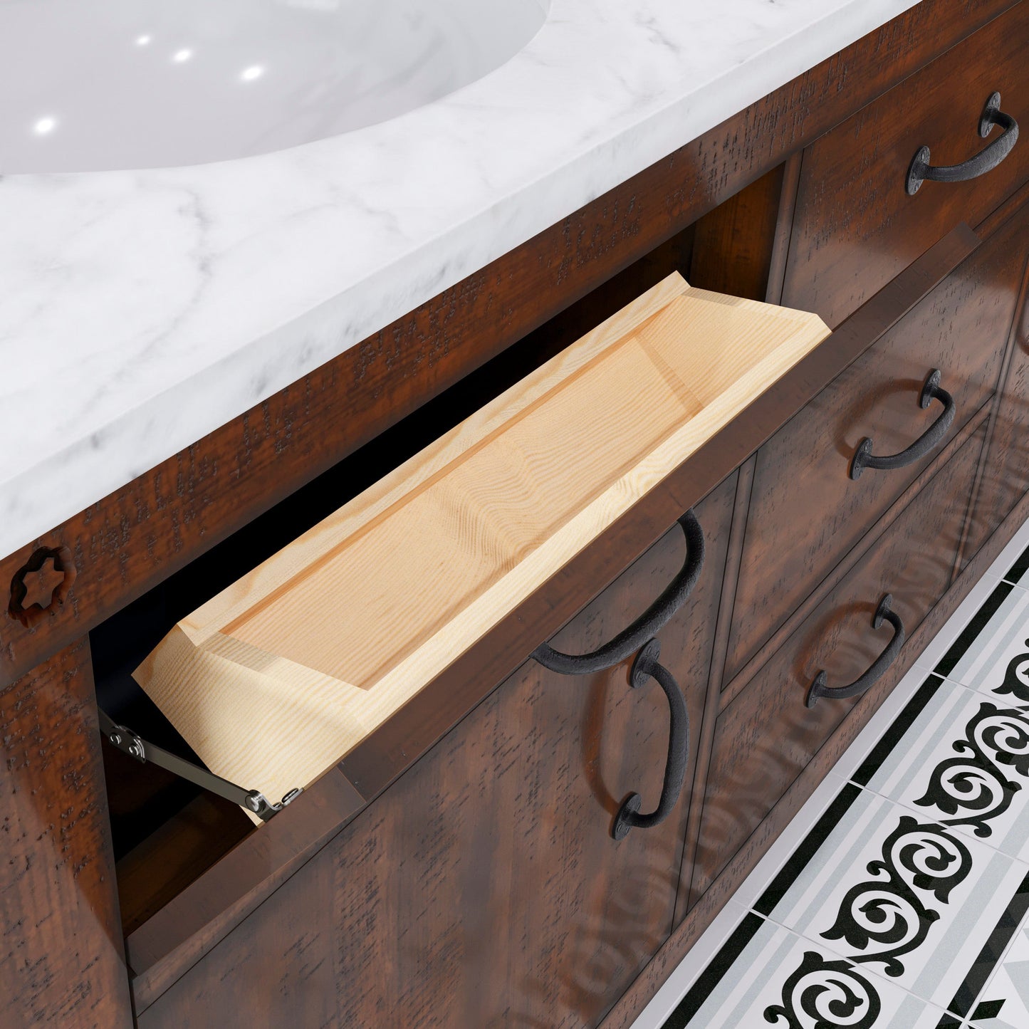 Water Creation AB72CW03RS-A24000000 ABERDEEN 72"W x 34"H Sierra Rustic Double-Sink Vanity with Carrara White Marble Countertop + Mirrors (A)