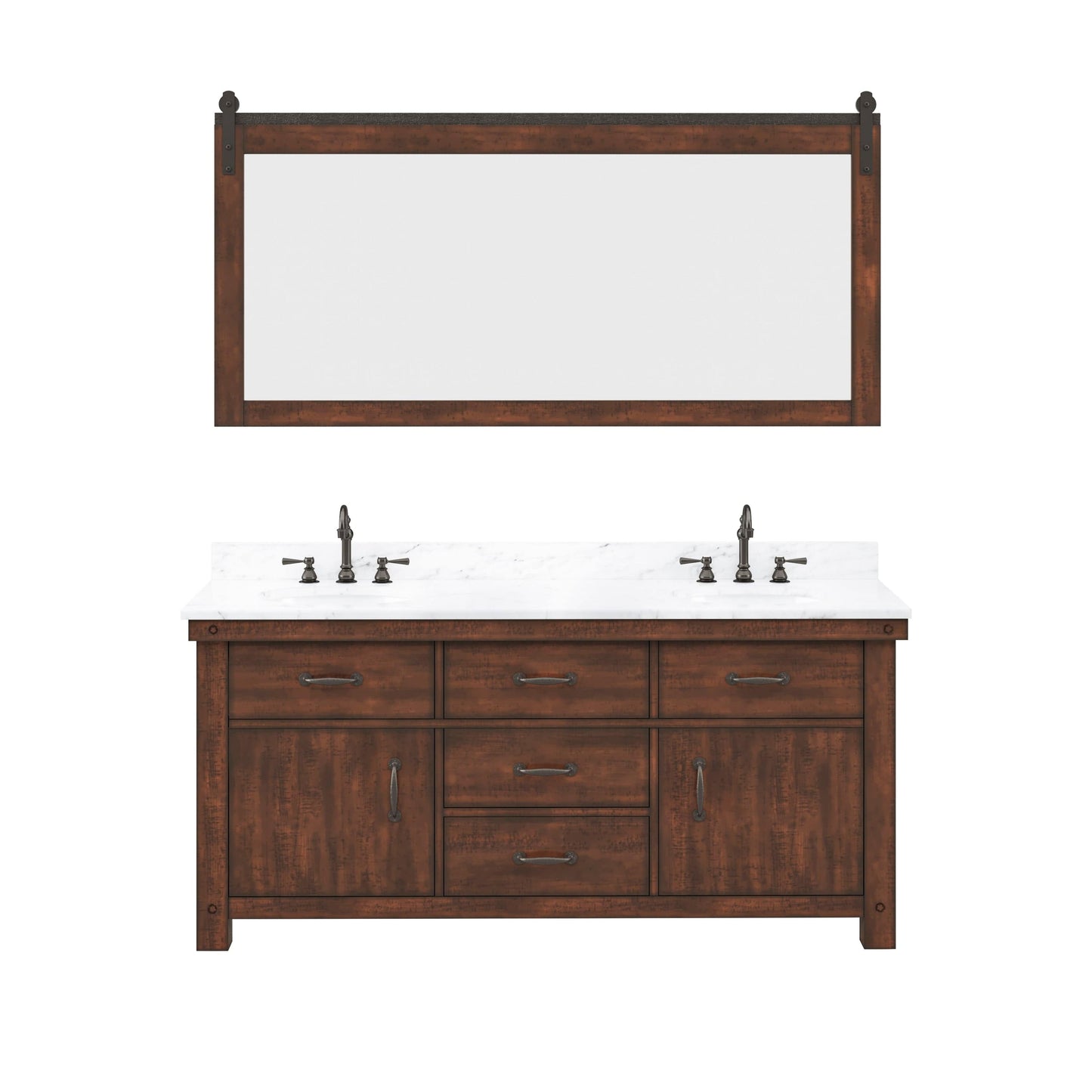 Water Creation AB72CW03RS-P72000000 ABERDEEN 72"W x 34"H Sierra Rustic Double-Sink Vanity with Carrara White Marble Countertop + Mirrors (C)