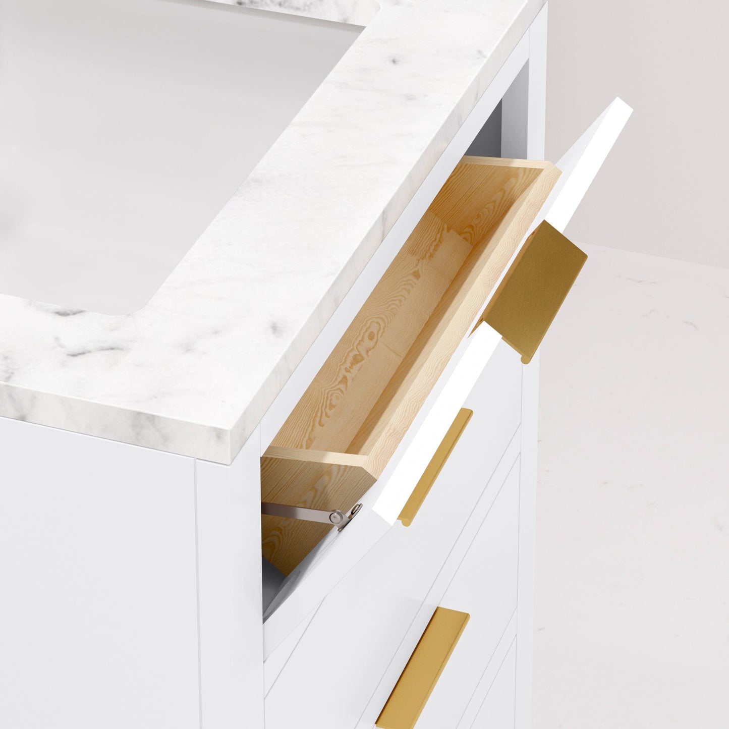 Water Creation BR24CW06PW-R21000000 BRISTOL 24"W x 34"H Pure White Single-Sink Vanity with Carrara White Marble Countertop + Rectangular Mirror (S)